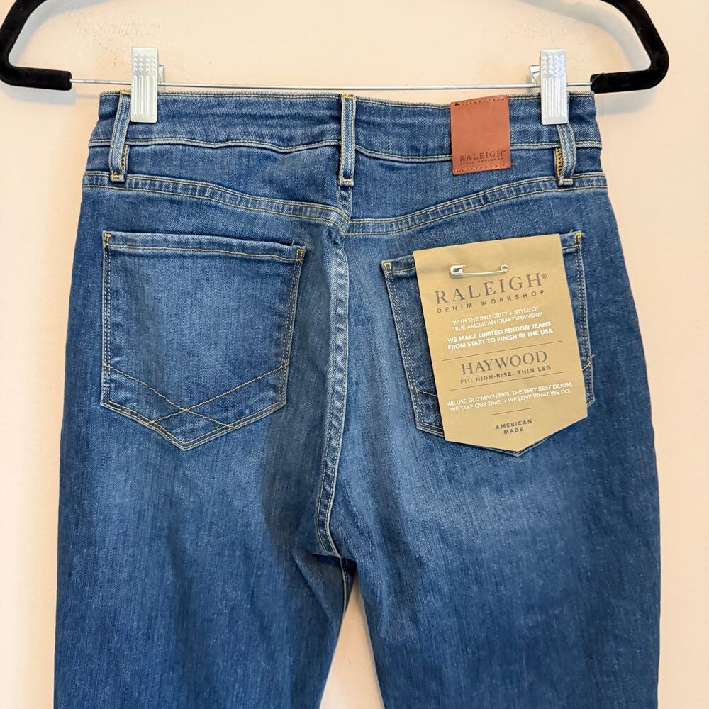 Raleigh Denim Workshop Haywood High Rise Thin Leg Jeans 28 Blue Stretch USA NWT - Picture 3 of 8